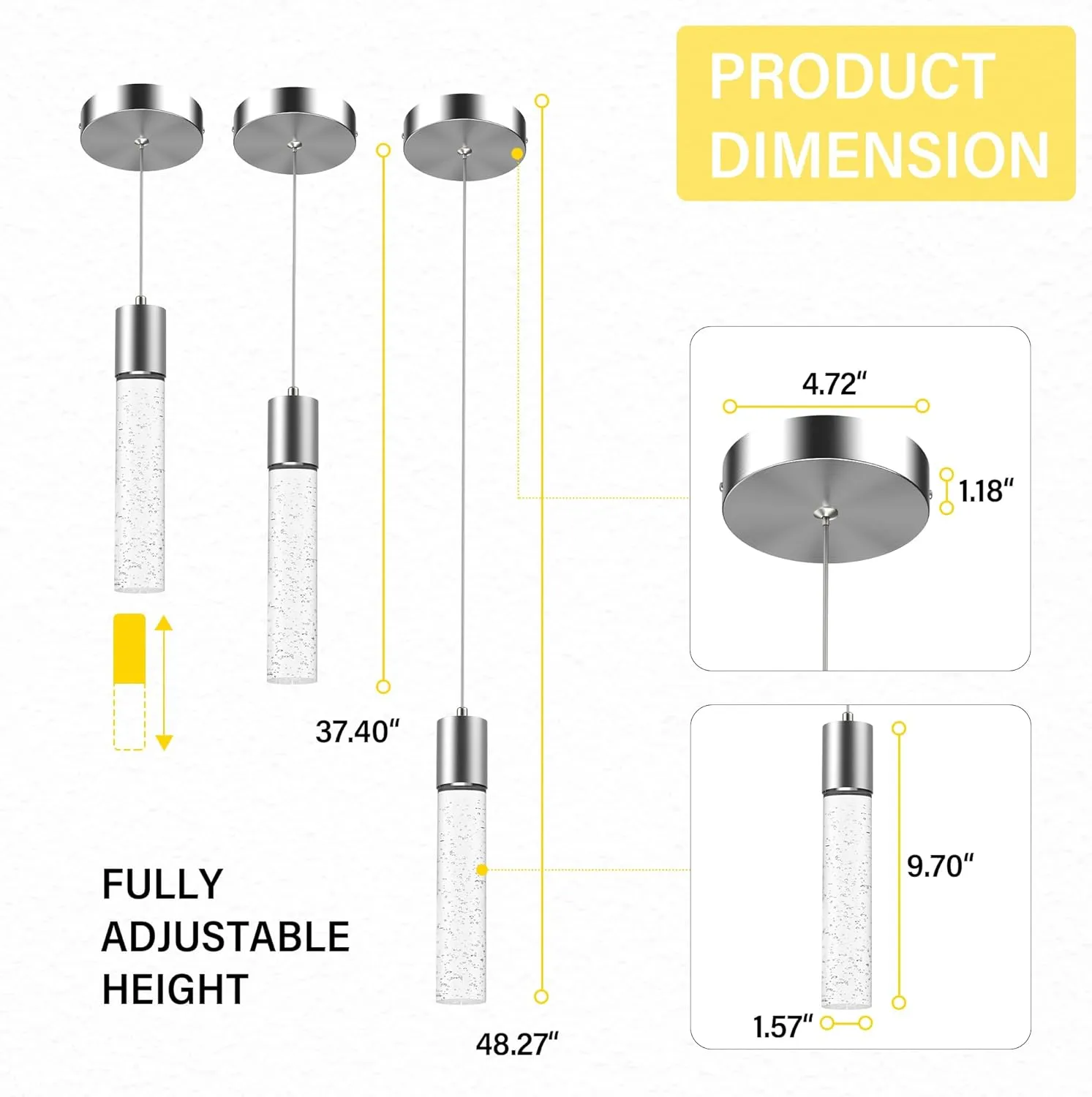 Pendant Lights Kitchen Island 3 Pack, 6500K Modern Kitchen Island Lights Ceiling Lighting Fixtures with Crystal Bubble, Integrated LED Cold White Hanging Light Dining Room Light