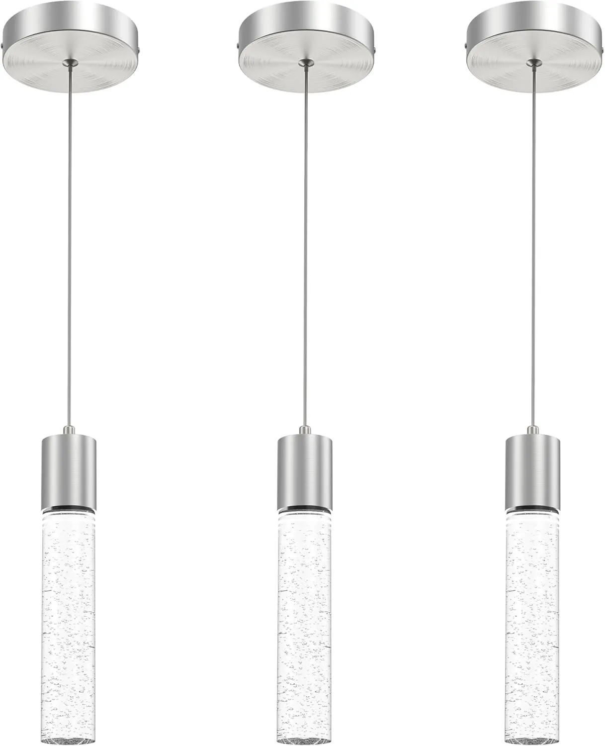 Pendant Lights Kitchen Island 3 Pack, 6500K Modern Kitchen Island Lights Ceiling Lighting Fixtures with Crystal Bubble, Integrated LED Cold White Hanging Light Dining Room Light
