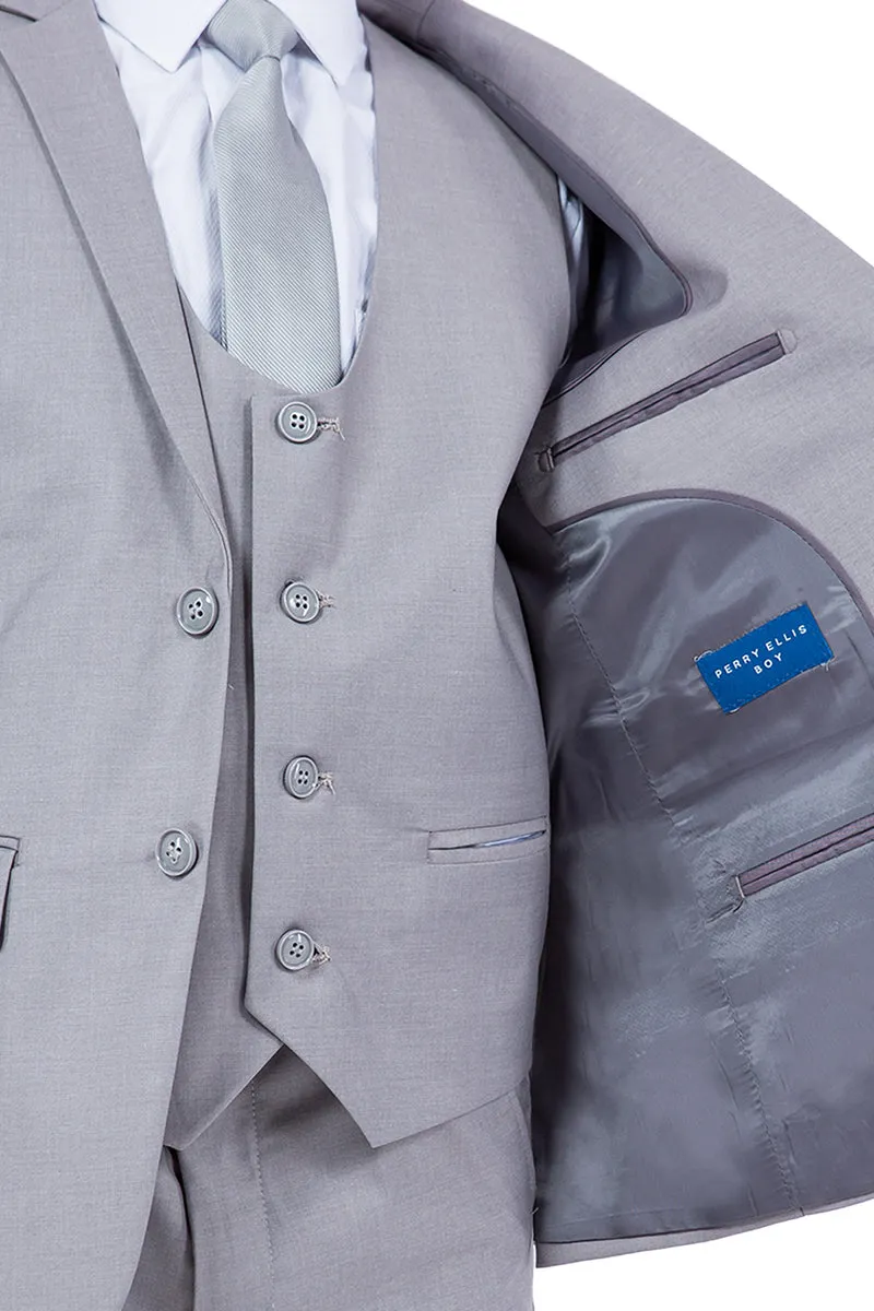Perry Ellis Vested Boy's Wedding Suit in Light Grey