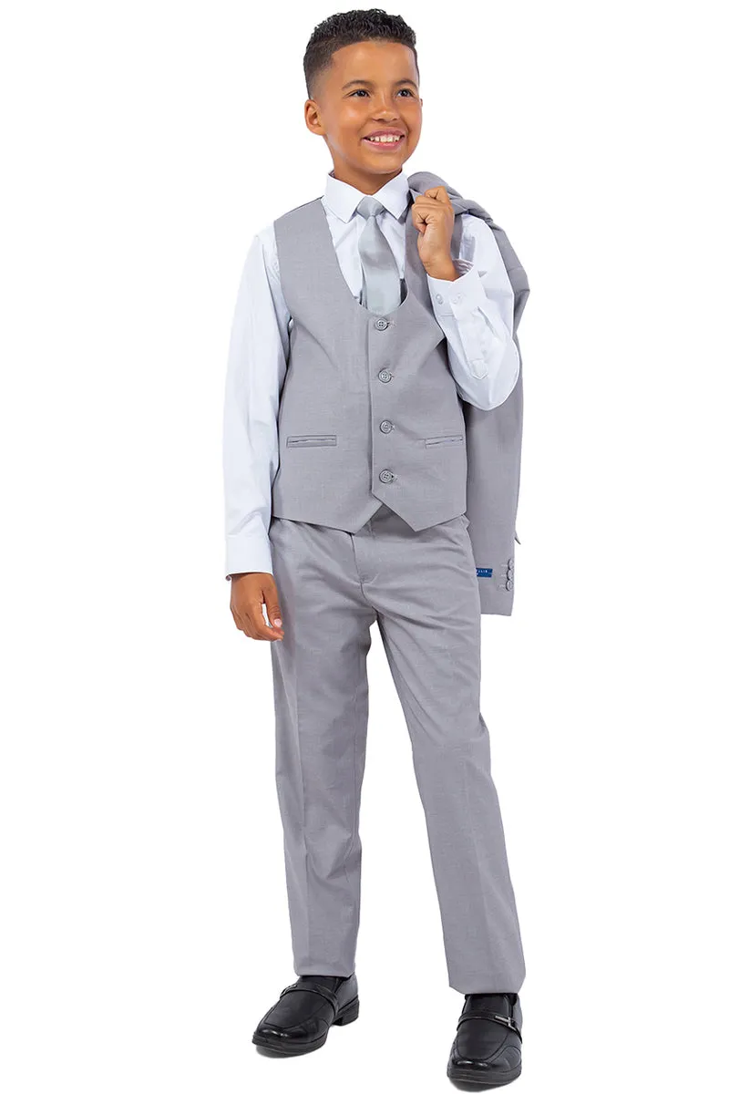 Perry Ellis Vested Boy's Wedding Suit in Light Grey