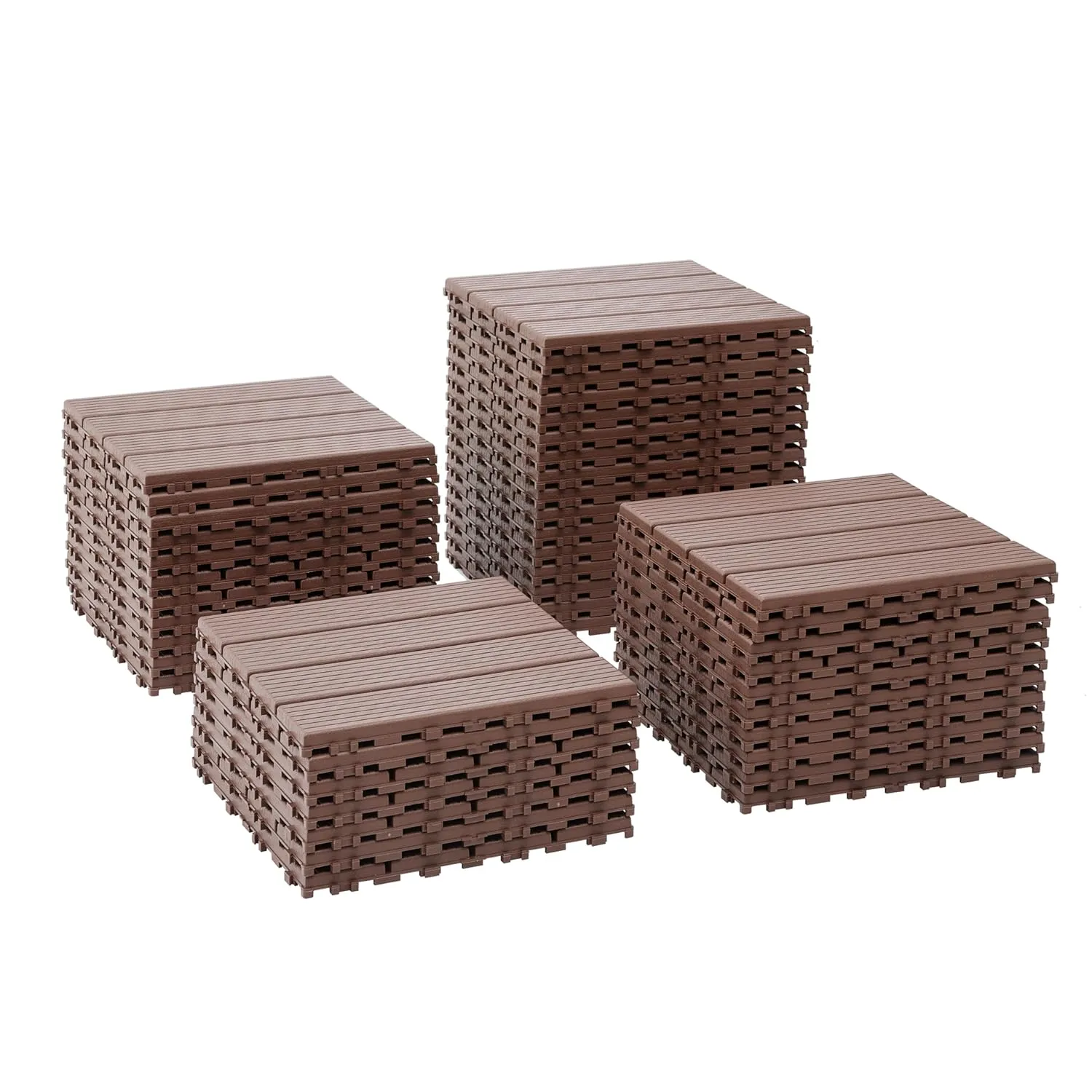 Pinstripe Pattern Plastic Interlocking Deck Tiles,44 Pack Patio Deck Tiles,12"x12" Square Waterproof Outdoor All Weather Use, Patio Decking Tiles for Poolside Balcony Backyard,Brown