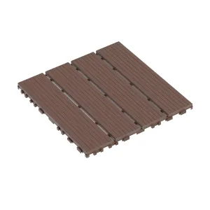 Pinstripe Pattern Plastic Interlocking Deck Tiles,44 Pack Patio Deck Tiles,12"x12" Square Waterproof Outdoor All Weather Use, Patio Decking Tiles for Poolside Balcony Backyard,Brown