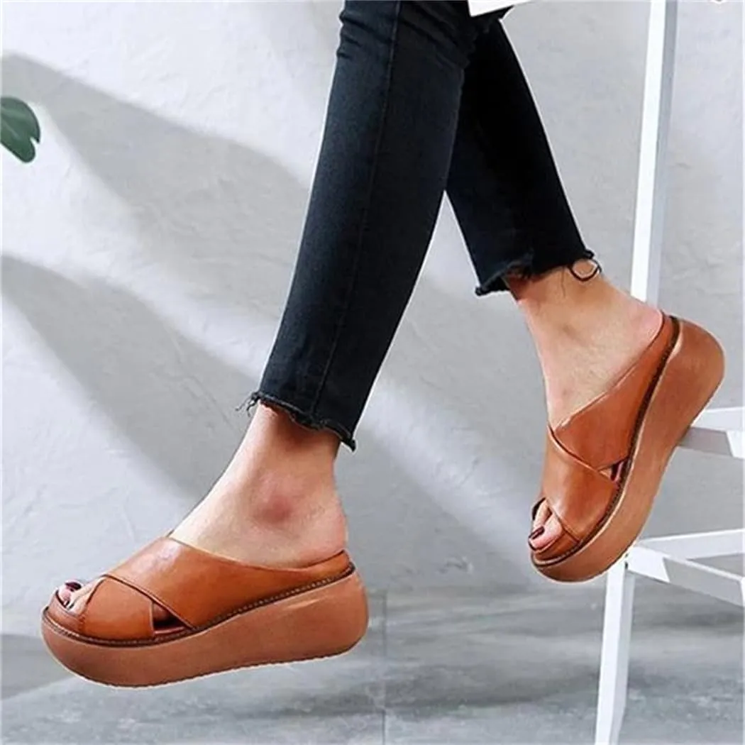 Platform Criss Cross Slides Slip on Slide Sandals