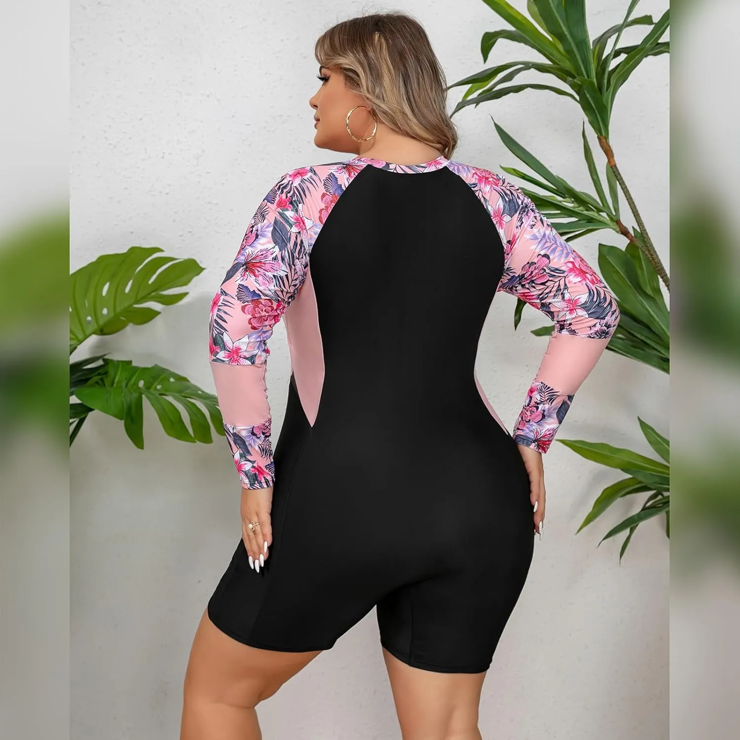 Plus Size Rash Guard for Women Zip Up High Stretchy Long Sleeve One Piece Sun Protection Swimsuits Bathing Suit