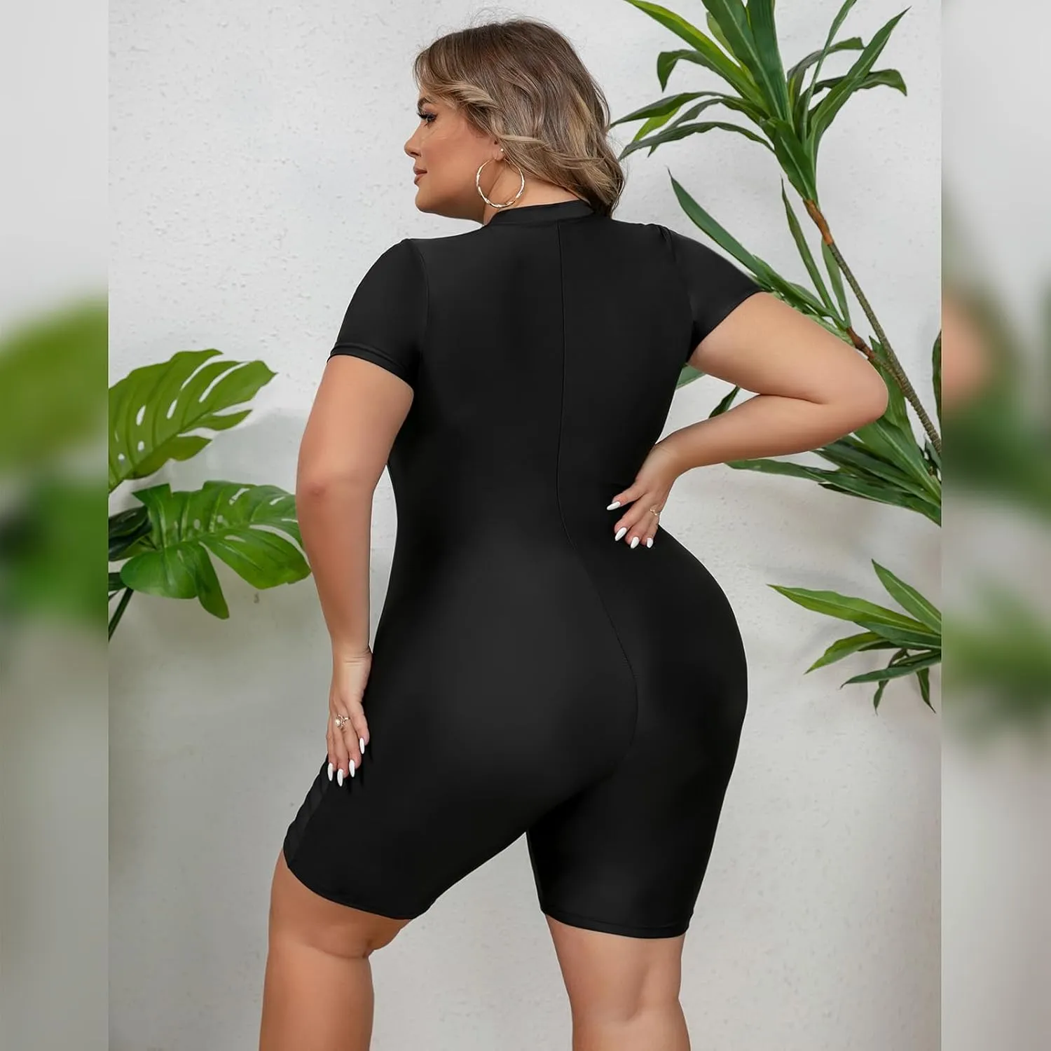 Plus Size Rash Guard for Women Zip Up High Stretchy Long Sleeve One Piece Sun Protection Swimsuits Bathing Suit