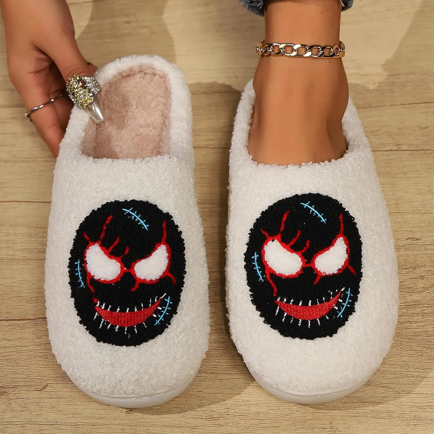 Plush Slippers for Women and Men - Cozy Indoor Slip-On House Shoes - Soft Winter Cotton Slippers with Cute Designs