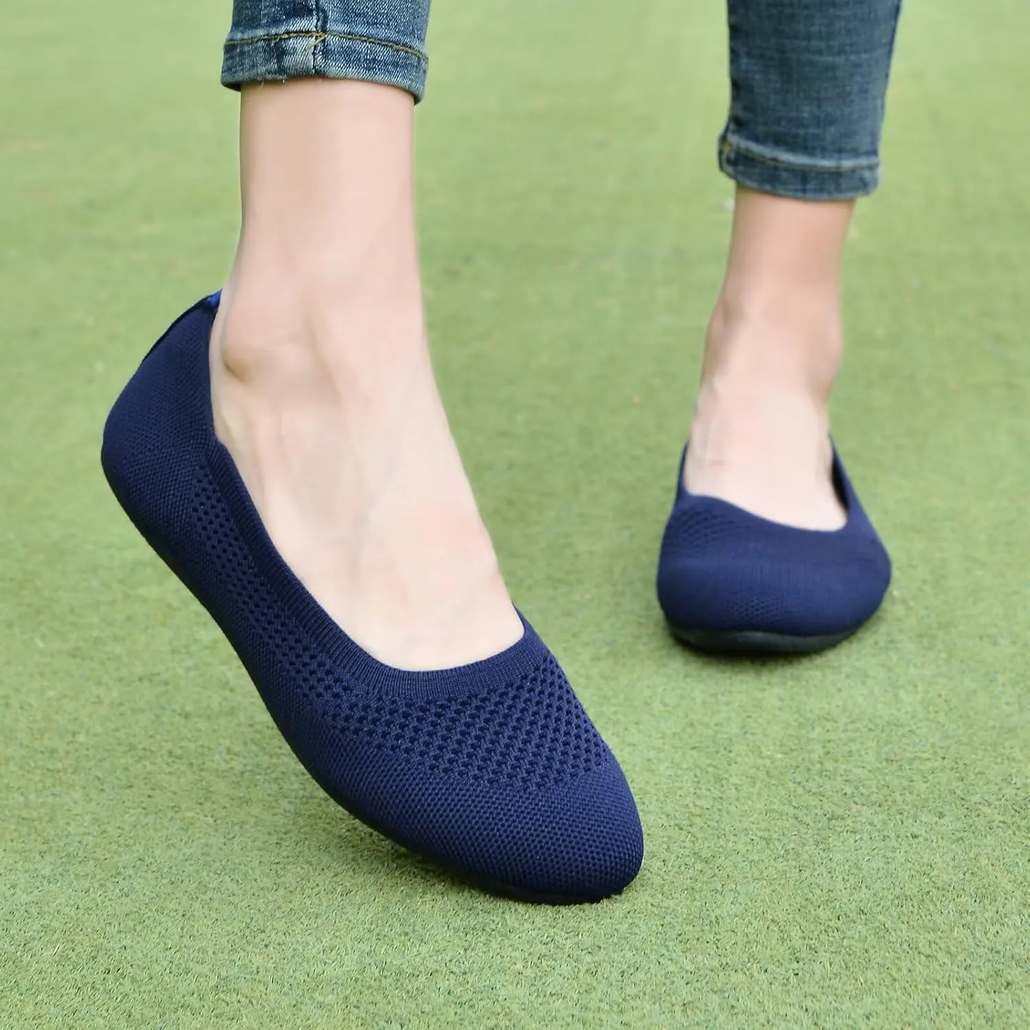 poemlady Women’s Ballet Flat Shoes Dress Shoes Knit Round Toe Slip On Ballerina Walking Flats Shoes for Woman Low Wedge Casual