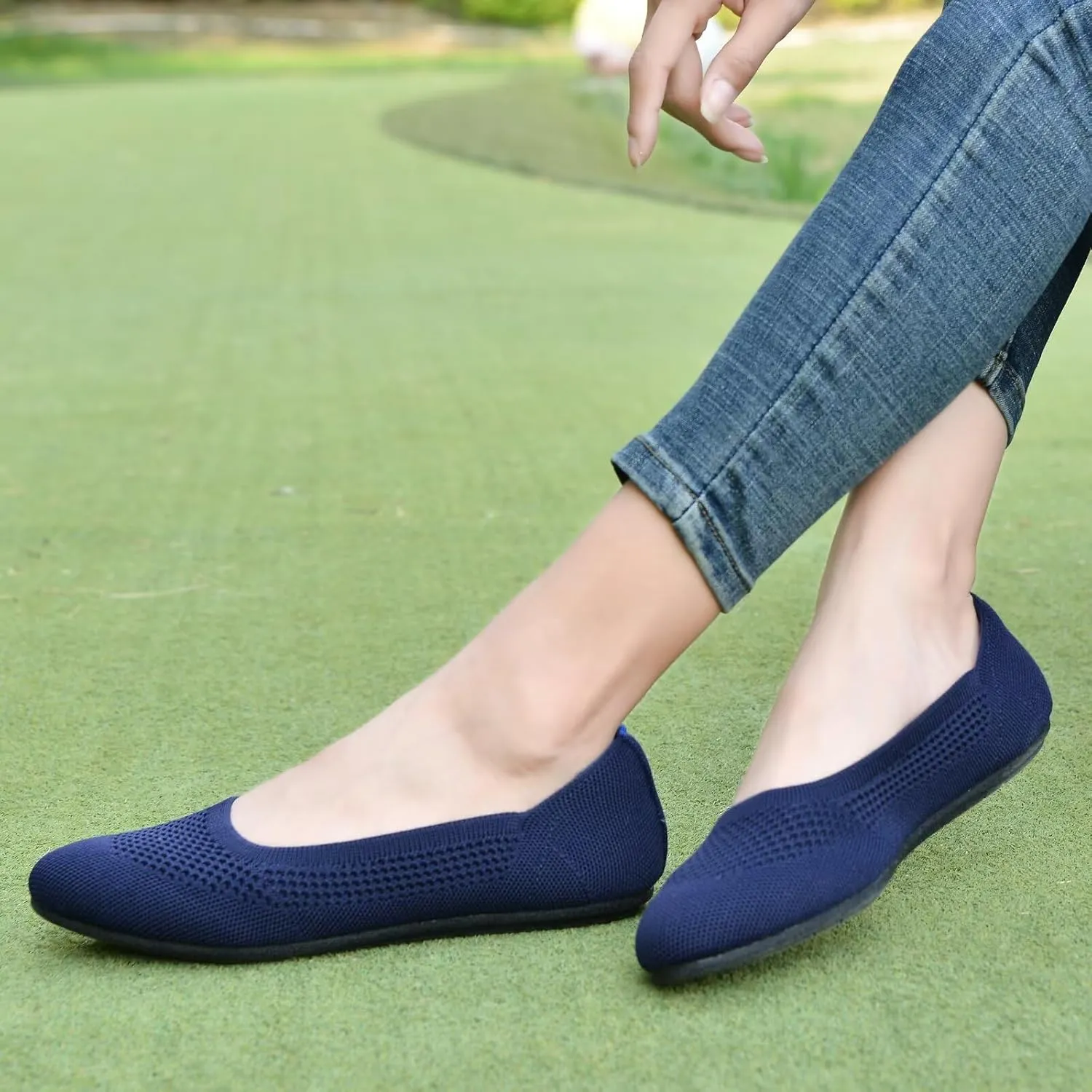 poemlady Women’s Ballet Flat Shoes Dress Shoes Knit Round Toe Slip On Ballerina Walking Flats Shoes for Woman Low Wedge Casual