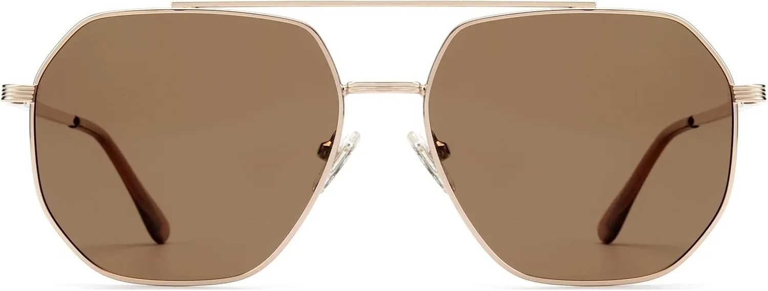 Polarized Aviator Sunglasses for Men Women Trendy 2025, Retro Hexagonal Sun Glasses UV Protection Shades VF2207