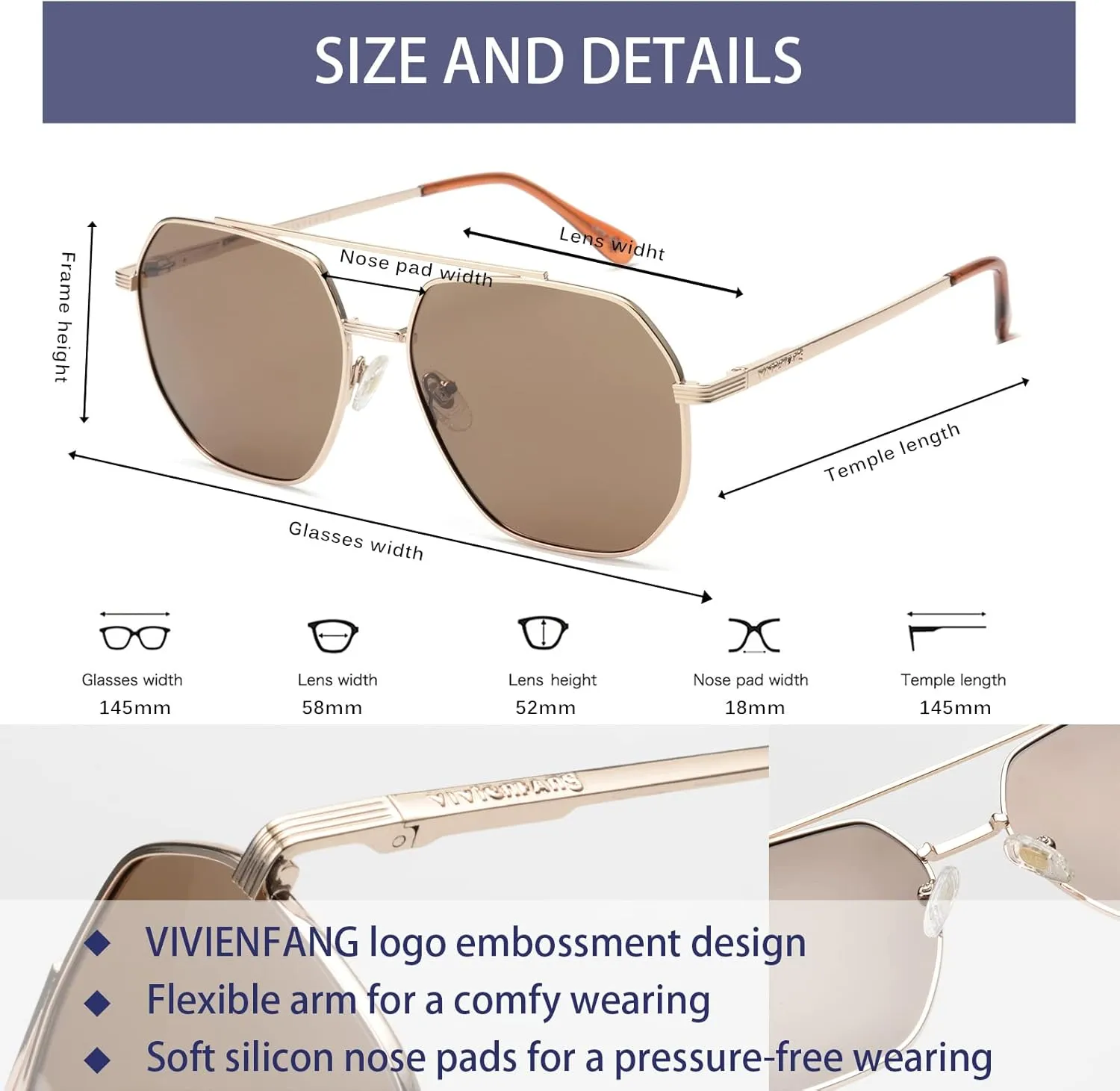 Polarized Aviator Sunglasses for Men Women Trendy 2025, Retro Hexagonal Sun Glasses UV Protection Shades VF2207