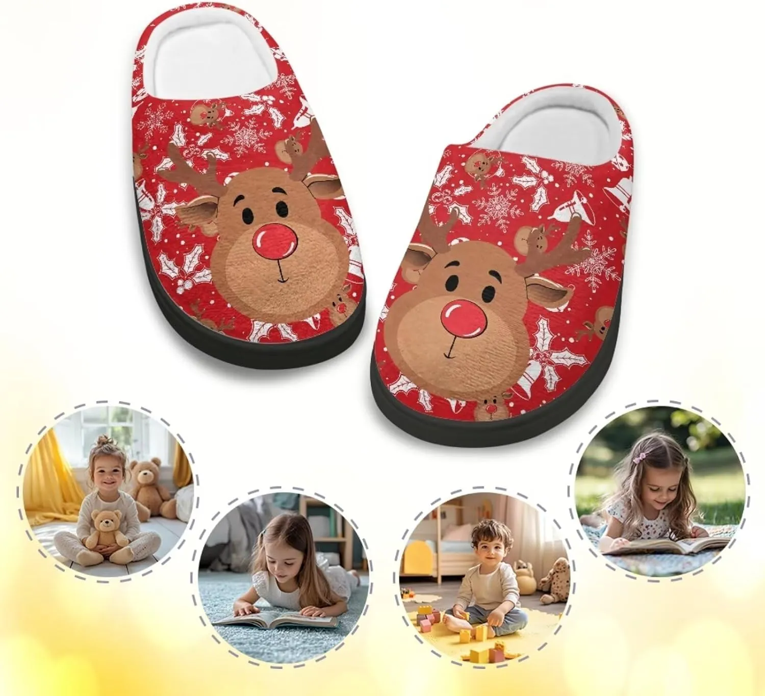 Polero Cute Printed Kids Slippers - Soft Plush Winter Slip On House Slippers