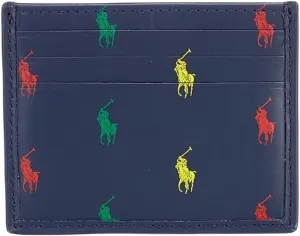 Polo Ralph Lauren Mens Signature Pony Leather Slim Card ID Case (Navy/Multi)