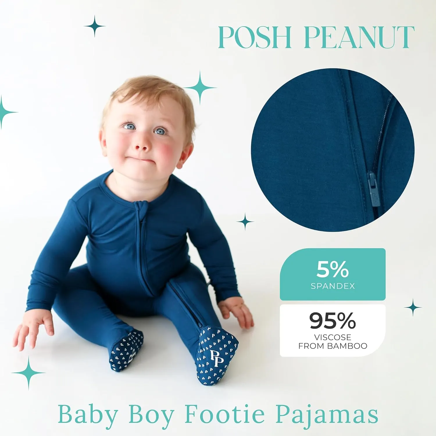 Posh Peanut Baby Boy Footie Pajamas - Soft Viscose Made from Bamboo 2 Way Zipper Sleepers & Onesies