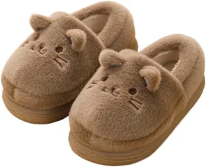 Premium Comfort Closed Back Thermal Cute Cat Animal Non Slip Women's Fuzzy House Slippers Indoor Soft Warm Shoes