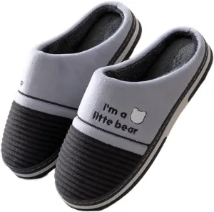 Premium Comfort Thermal Bear Stripes Patchwork Non Slip Men's Fuzzy House Slippers Inddor Soft Warm Shoes Plus Size
