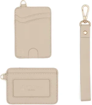 Premium Leather Women's Wristlet Wallet Slim Card Holder for Credit Cards, ID, and Cash - Minimalist Slim Style with Non-Slip Lining and Wrist Strap (Beige)
