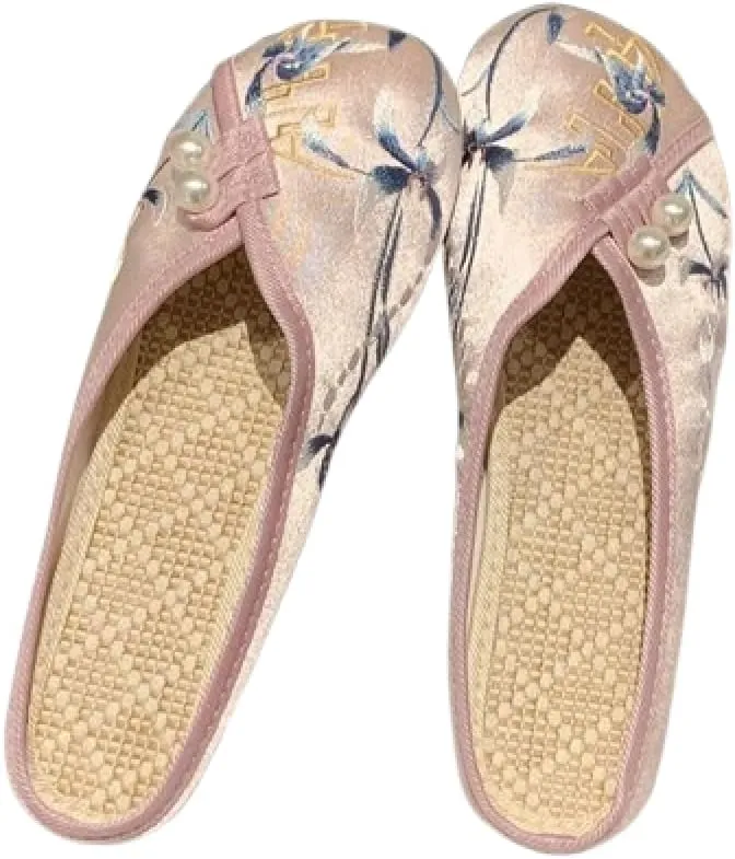 Premium Luxury Asian Satin Silk All Seasons Comfort Women's House Slippers Non Slip Indoor Outdoor Soft Home Slip On Shoes