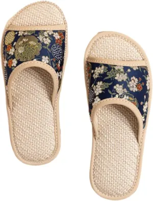 Premium Luxury Satin Silk Royal Flowers All Seasons Comfort Women's House Linen Slippers Indoor Soft Home Slip On Shoes