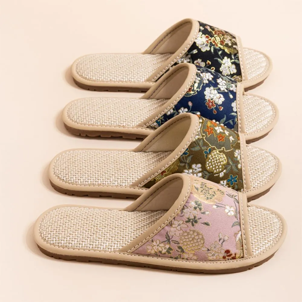Premium Luxury Satin Silk Royal Style All Seasons Comfort Men's House Linen Slippers Indoor Soft Home Slip On Shoes