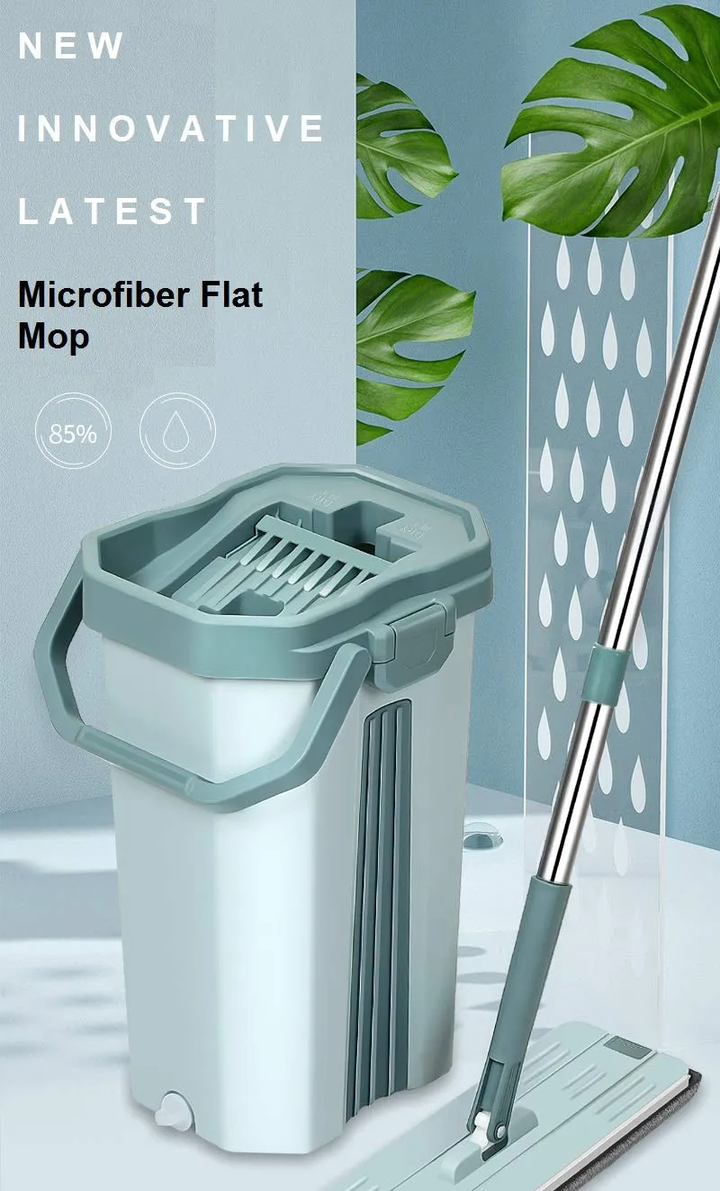 Premium selection System Mop Flexible Squeeze 360° Microfiber Privacy-focused Hands-Free Spin Head Flat