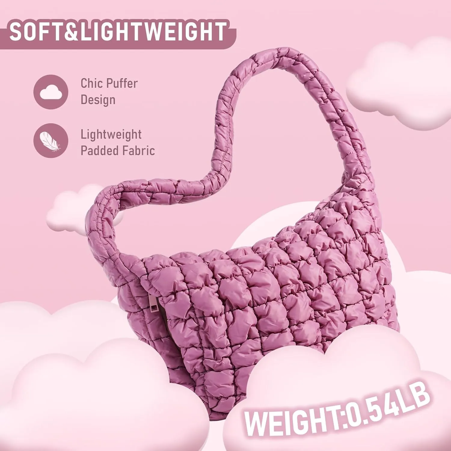 Puffer Bag for Women,Large Lightweight Quilted Tote Bag for Women Puffy Hobo Crossbody Handbags with Padding,Zip Pockets