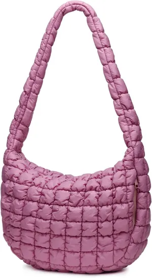Puffer Bag for Women,Large Lightweight Quilted Tote Bag for Women Puffy Hobo Crossbody Handbags with Padding,Zip Pockets