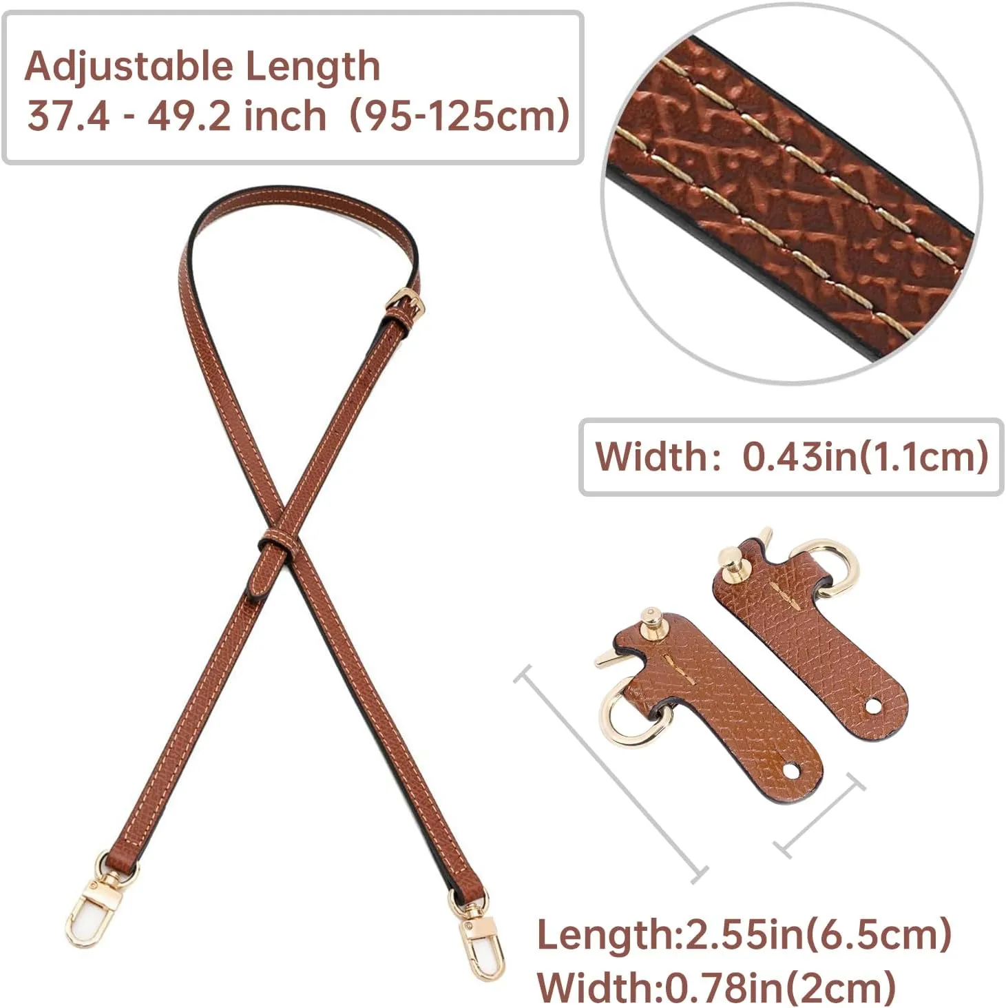 Purse Straps Replacement, Leather Handbag Crossbody Shoulder Strap Kit Adjustable for Mini Longcamp Tote Bag Women