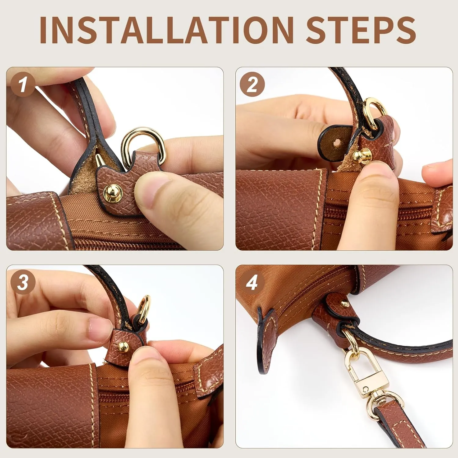 Purse Straps Replacement, Leather Handbag Crossbody Shoulder Strap Kit Adjustable for Mini Longcamp Tote Bag Women