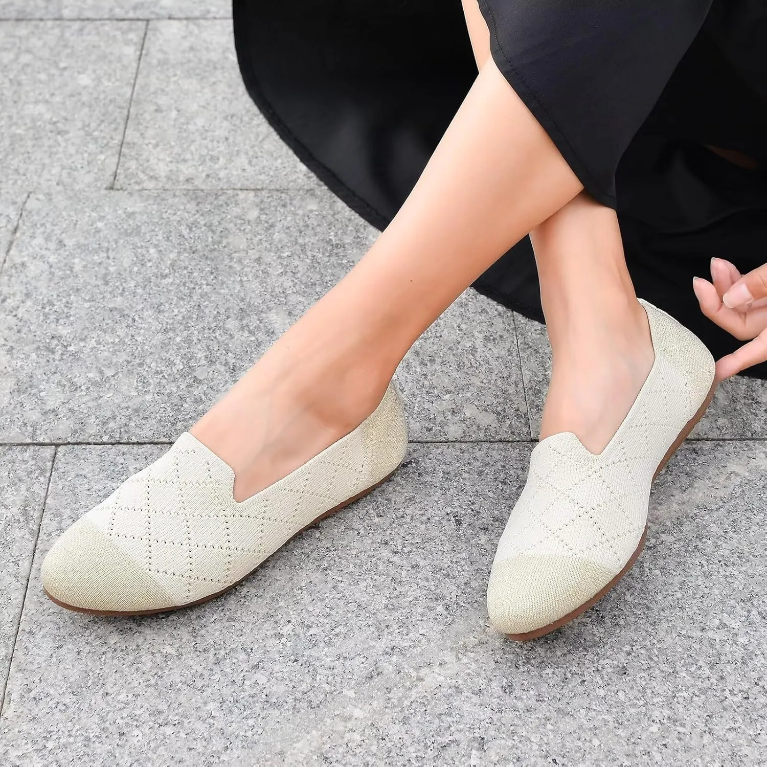 Puxowe Ballet Flats for Women - Stretch Knit Slip-On Low Wedge Shoes, Soft Round Toe Design for Office, Travel & Daily Walking