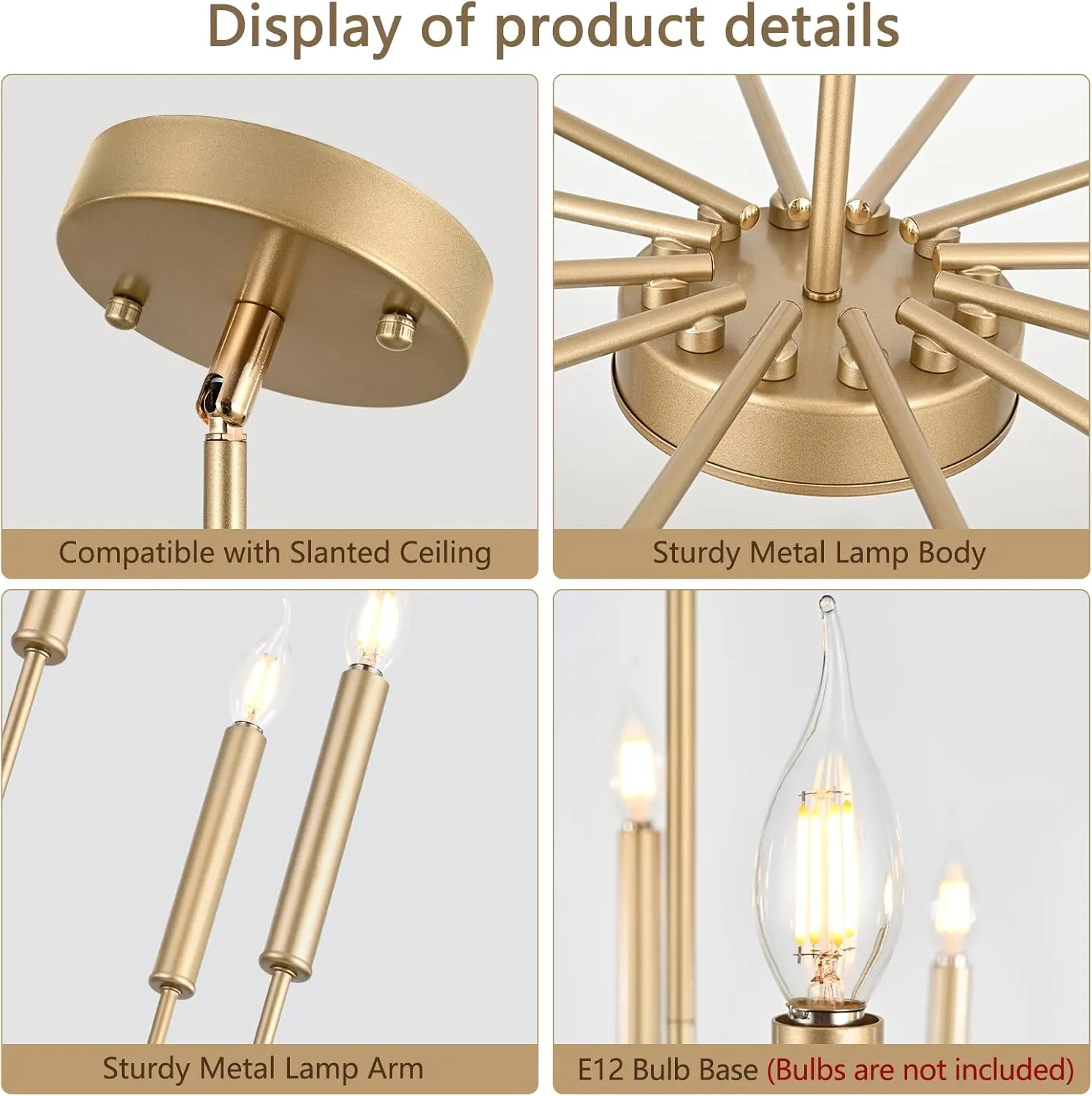 Qamra Modern Farmhouse Gold Chandelier for Dining Room, 12-Light Rustic Candle Chandelier Light Fixture, Industrial Hanging Chandeliers Lighting for Living Room, Kitchen, Staircase, Entryway, Foyer