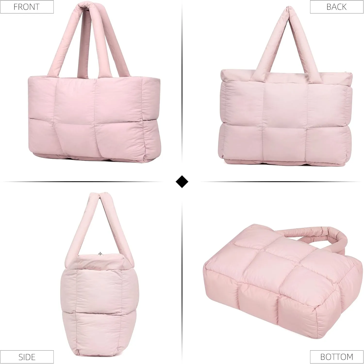 Quilted Puffer Tote Bag for Women Soft Puffy Handbags Purse Soft Lightweight Shoulder Bag