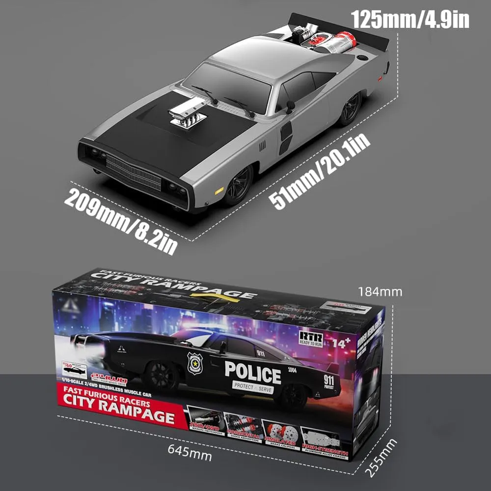 RC Drift Car 1/10 70KM/H Hobby Grade Racing Car Brushless 2.4G Full Proportional Retro Flat On-Road Racing LED Searchlight RC Vehicle 4WD ESC Metal Chassis ESP Gyro Truck for Adult (Black)