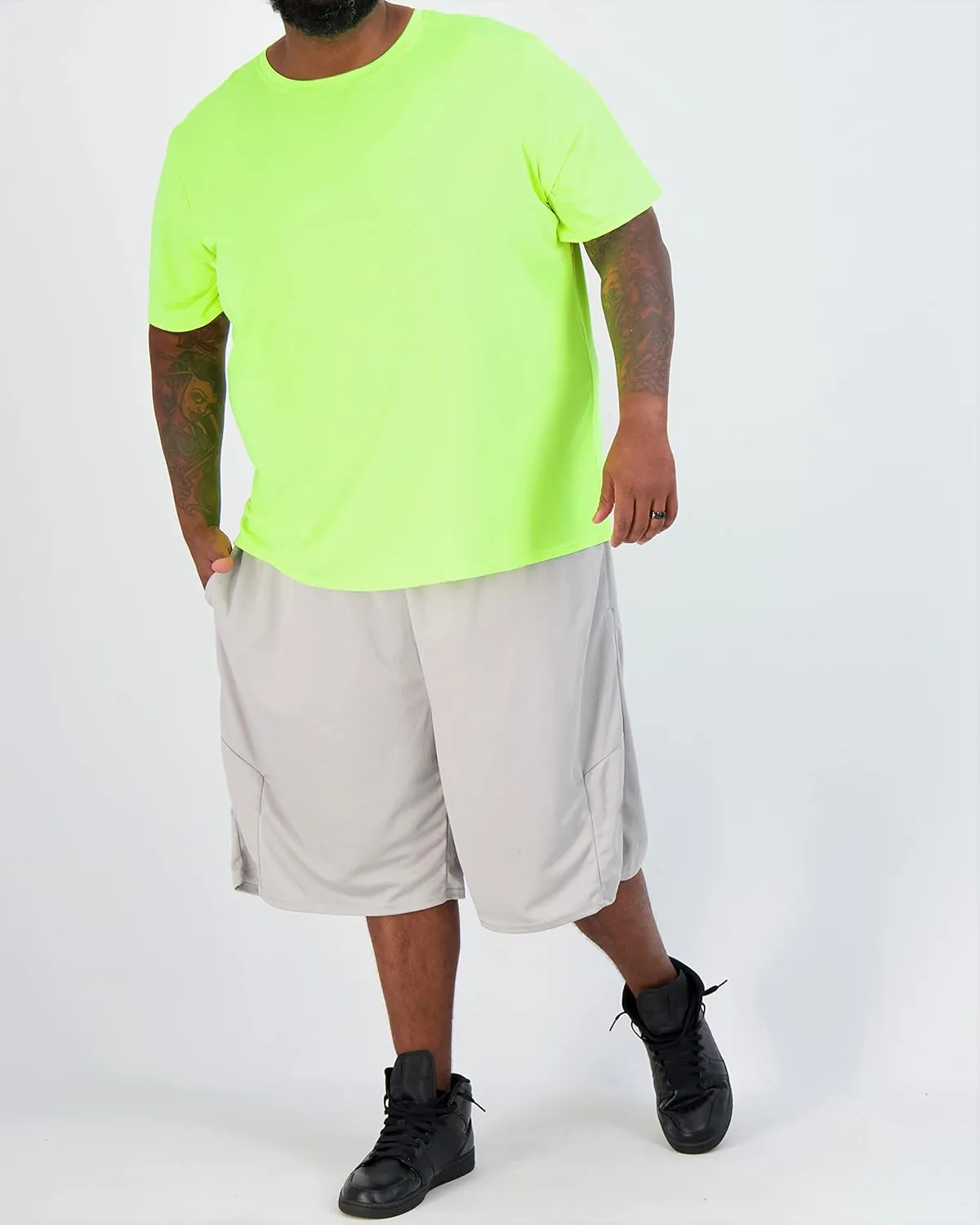 Real Essentials 3 Pack: Men’s Big & Tall Tech Stretch Long-Sleeve & Short-Sleeve Dry-Fit T-Shirt (3XT-5XT)