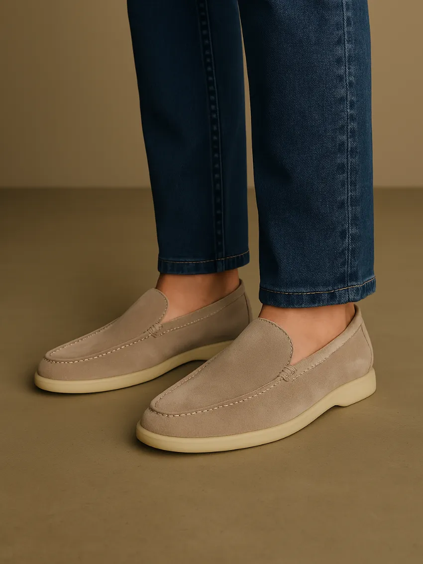 Refined Suede Loafers – Beige Sable