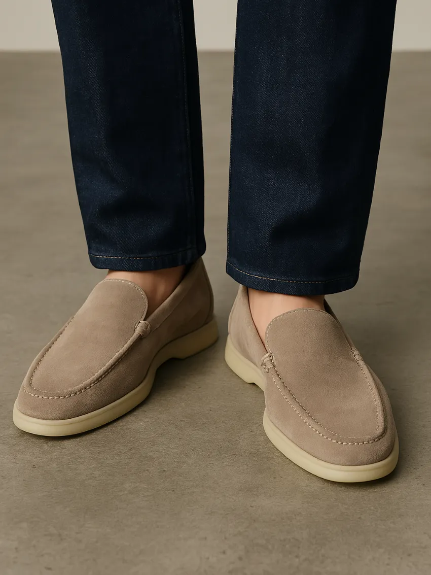 Refined Suede Loafers – Beige Sable