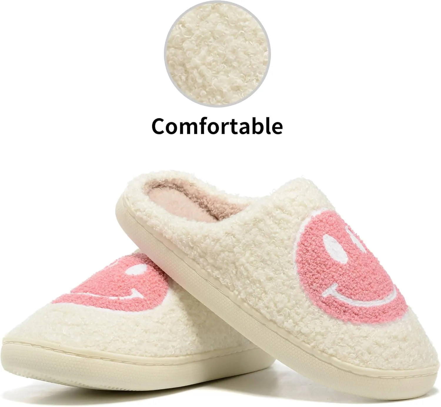 Retro Fuzzy Face Slippers Women Men Non-Slip Couple Style Casual Smile Face Slippers Retro Soft Fluffy Warm Home Lightweight Slip-on Cute Cozy Indoor Outdoor Memory Foam Face Slippers