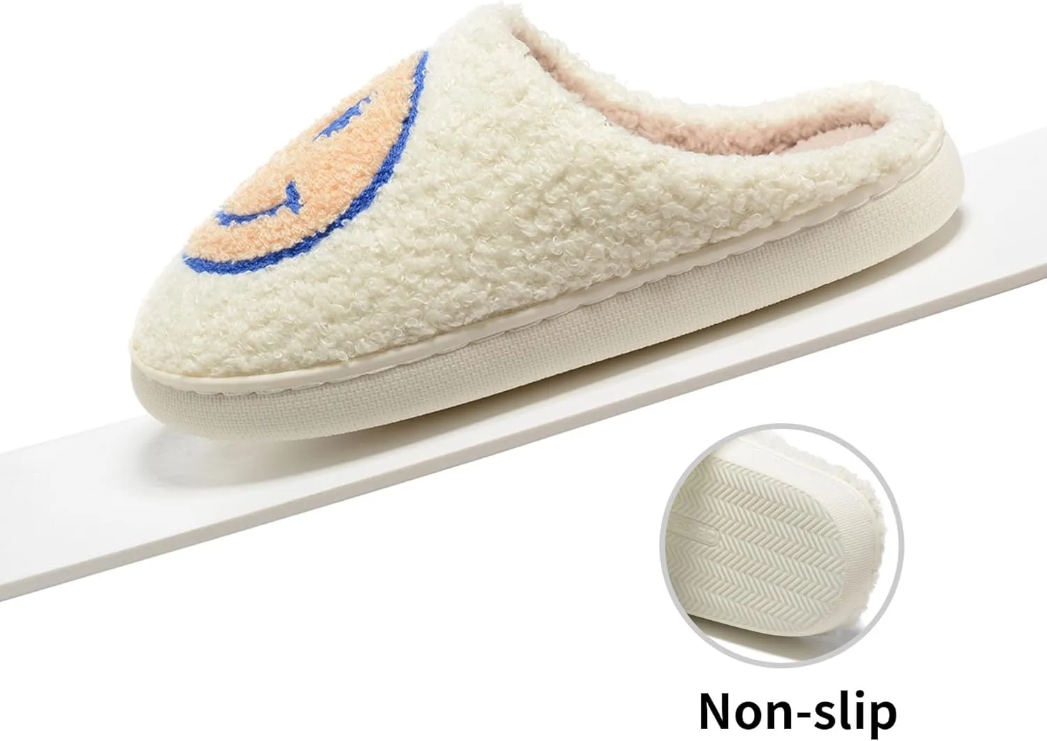 Retro Fuzzy Face Slippers Women Men Non-Slip Couple Style Casual Smile Face Slippers Retro Soft Fluffy Warm Home Lightweight Slip-on Cute Cozy Indoor Outdoor Memory Foam Face Slippers