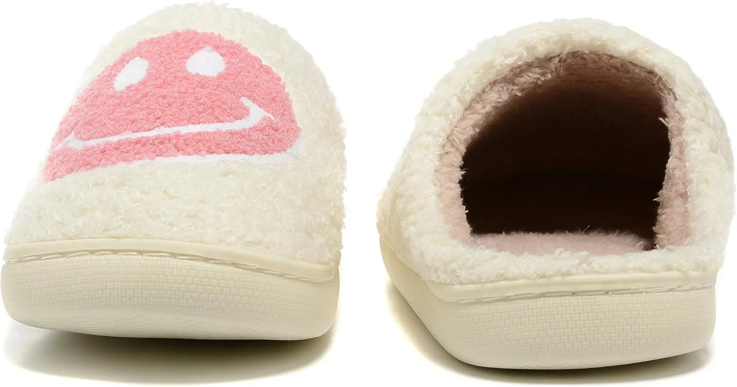 Retro Fuzzy Face Slippers Women Men Non-Slip Couple Style Casual Smile Face Slippers Retro Soft Fluffy Warm Home Lightweight Slip-on Cute Cozy Indoor Outdoor Memory Foam Face Slippers