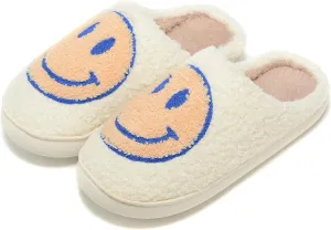 Retro Fuzzy Face Slippers Women Men Non-Slip Couple Style Casual Smile Face Slippers Retro Soft Fluffy Warm Home Lightweight Slip-on Cute Cozy Indoor Outdoor Memory Foam Face Slippers