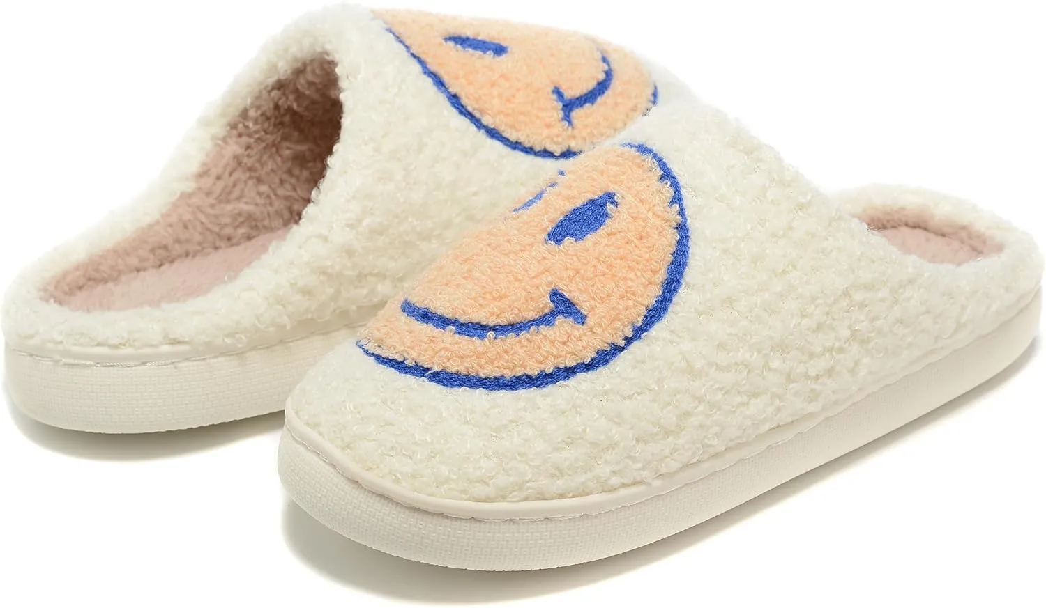 Retro Fuzzy Face Slippers Women Men Non-Slip Couple Style Casual Smile Face Slippers Retro Soft Fluffy Warm Home Lightweight Slip-on Cute Cozy Indoor Outdoor Memory Foam Face Slippers