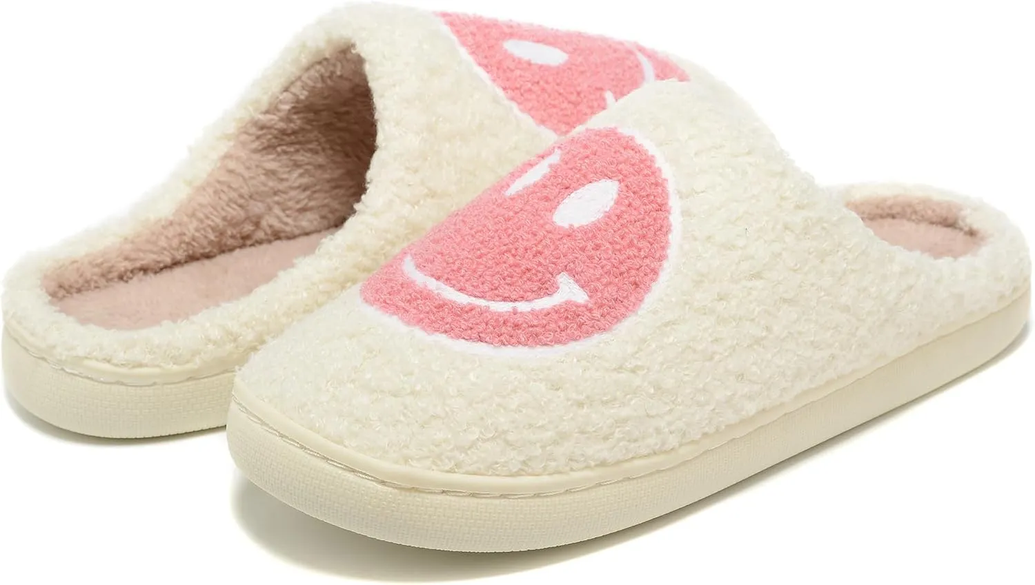 Retro Fuzzy Face Slippers Women Men Non-Slip Couple Style Casual Smile Face Slippers Retro Soft Fluffy Warm Home Lightweight Slip-on Cute Cozy Indoor Outdoor Memory Foam Face Slippers