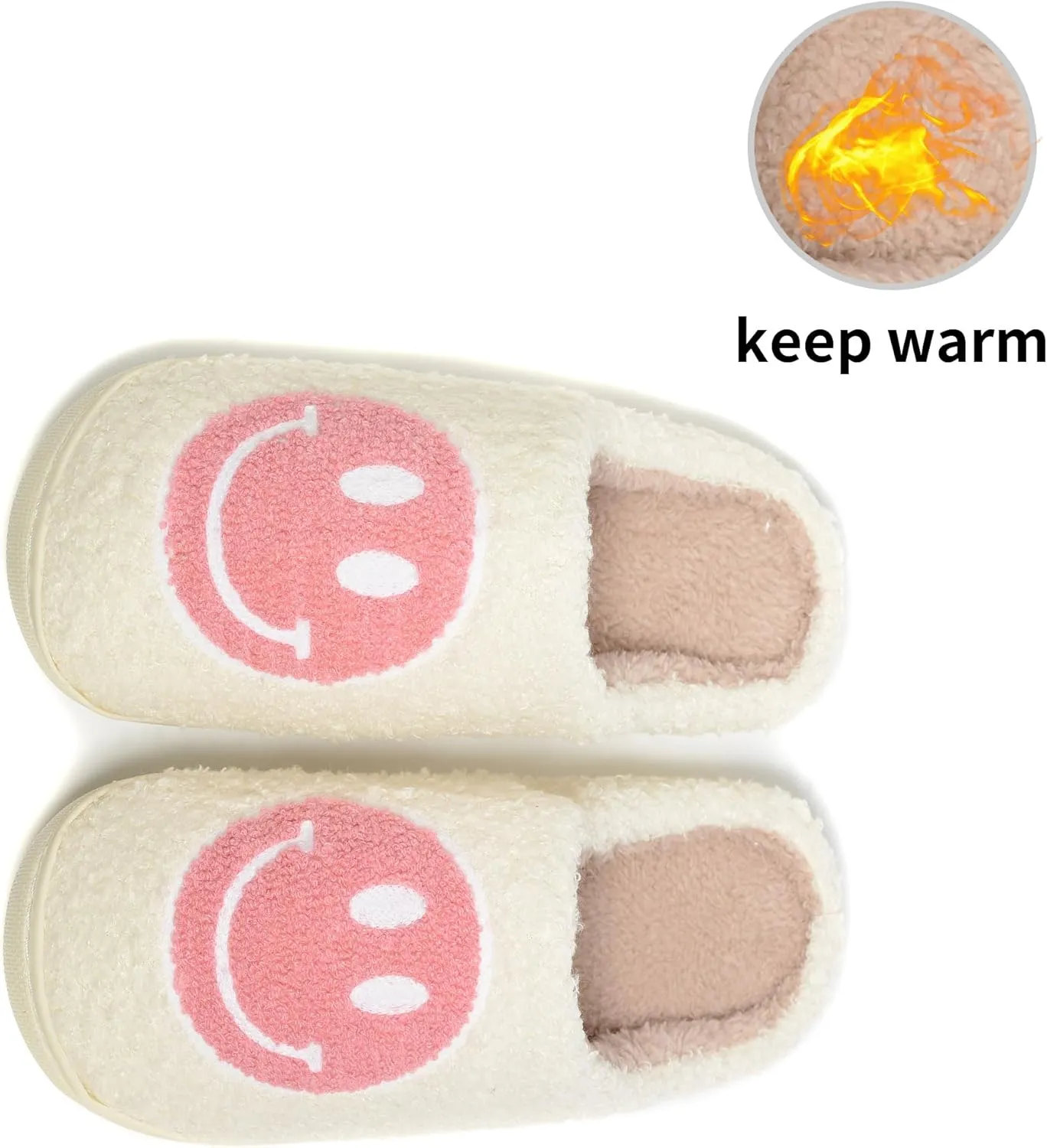 Retro Fuzzy Face Slippers Women Men Non-Slip Couple Style Casual Smile Face Slippers Retro Soft Fluffy Warm Home Lightweight Slip-on Cute Cozy Indoor Outdoor Memory Foam Face Slippers