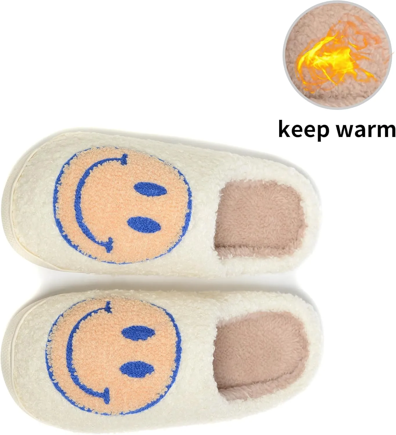 Retro Fuzzy Face Slippers Women Men Non-Slip Couple Style Casual Smile Face Slippers Retro Soft Fluffy Warm Home Lightweight Slip-on Cute Cozy Indoor Outdoor Memory Foam Face Slippers