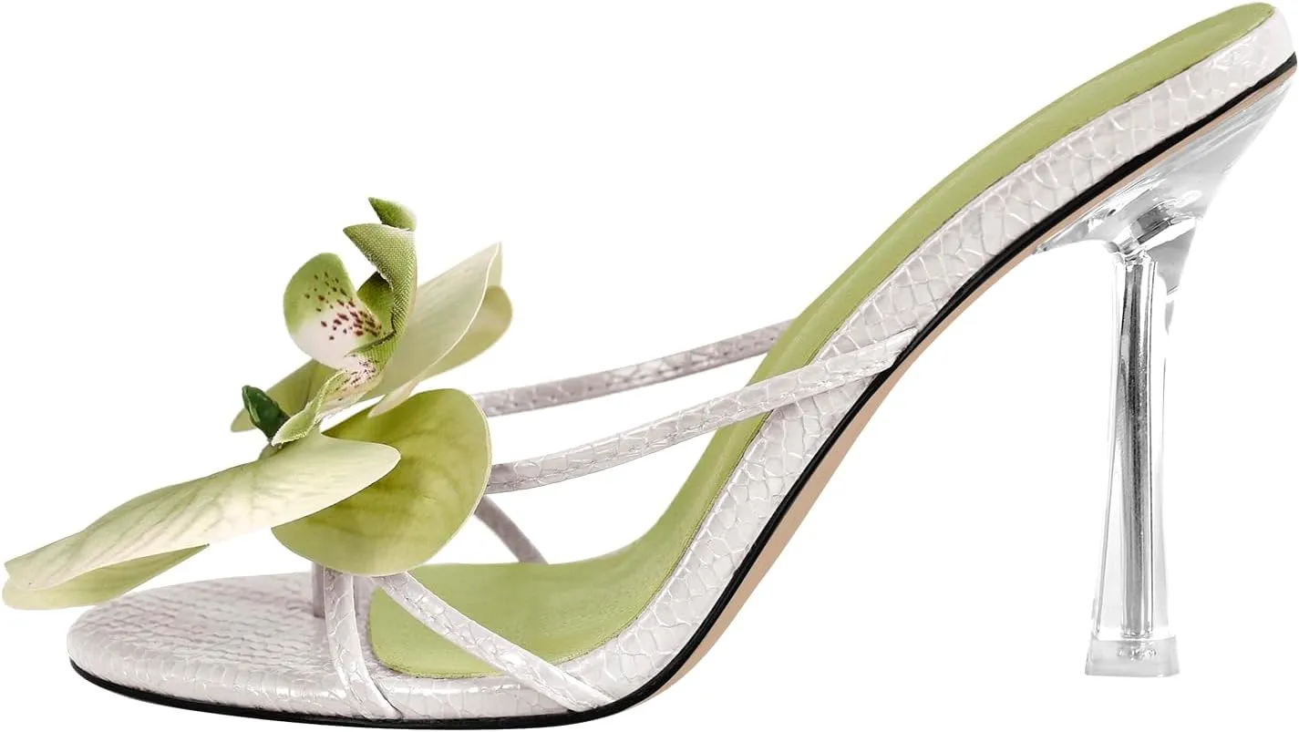 richealnini Orchid Heels for Women Slip On Clear Heels