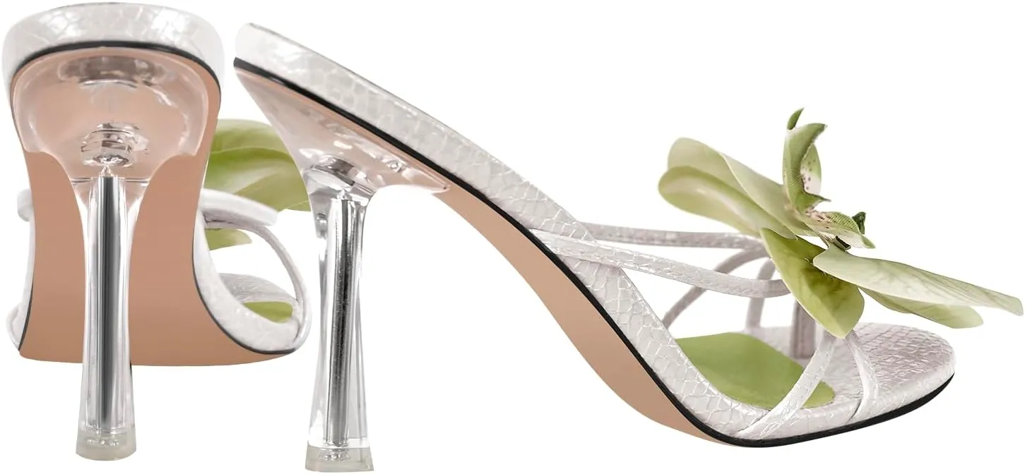 richealnini Orchid Heels for Women Slip On Clear Heels