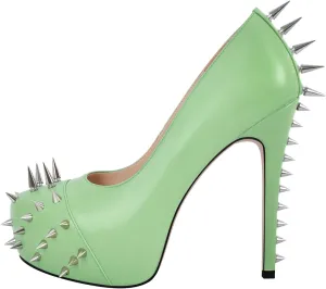 richealnini Women's Platform Pumps with Rivets Heel Slip On Studded Stiletto High Heels Wedding Shoes