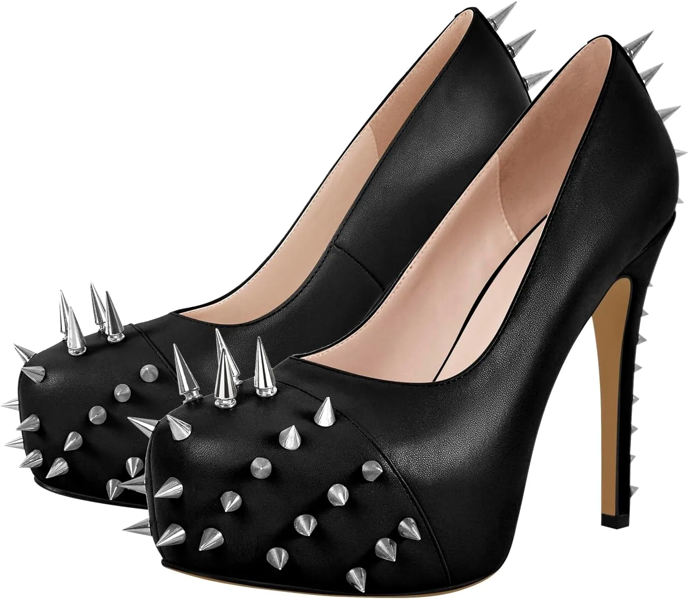 richealnini Women's Platform Pumps with Rivets Heel Slip On Studded Stiletto High Heels Wedding Shoes