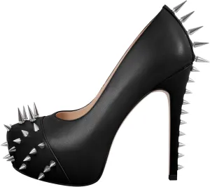 richealnini Women's Platform Pumps with Rivets Heel Slip On Studded Stiletto High Heels Wedding Shoes