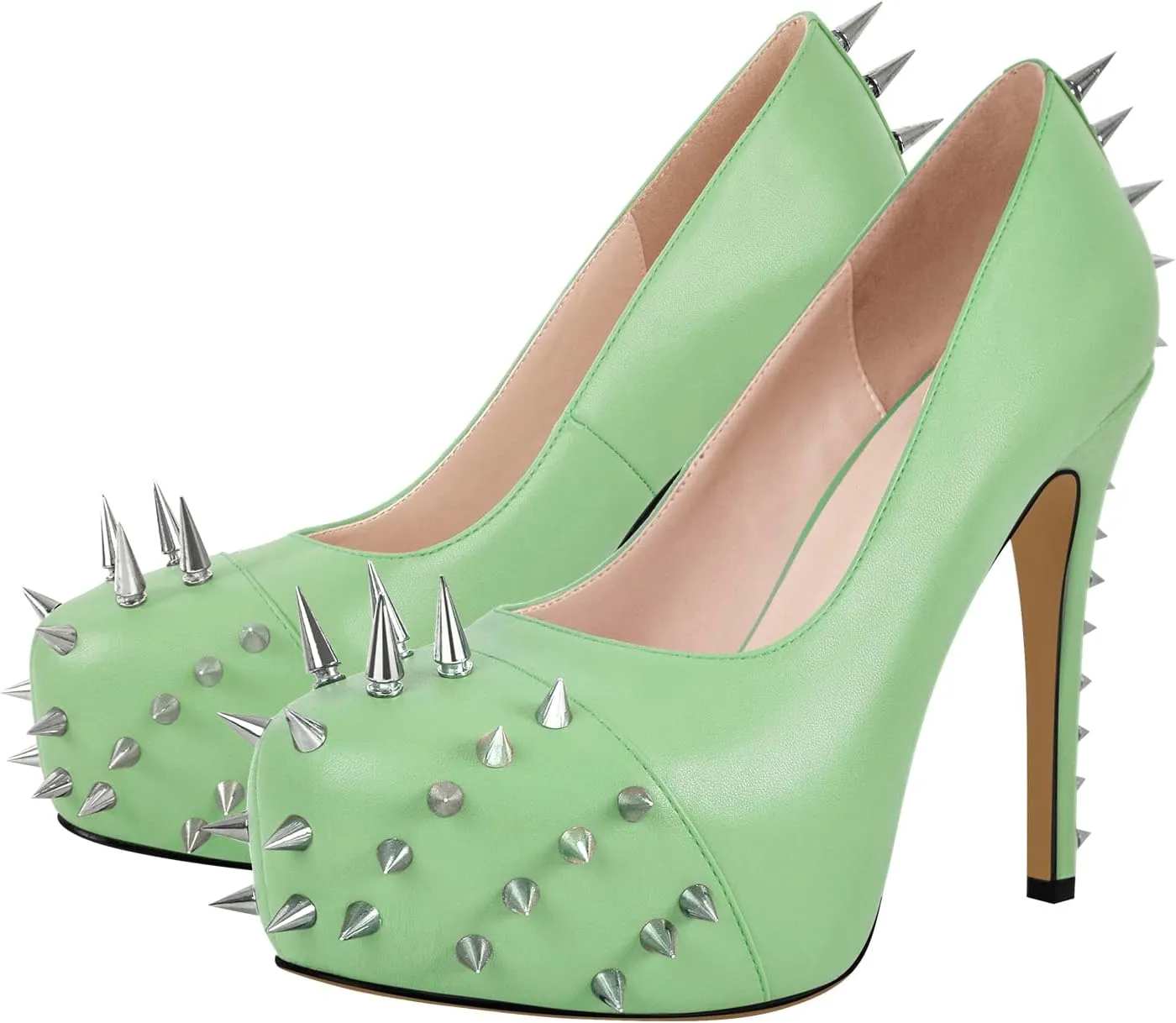 richealnini Women's Platform Pumps with Rivets Heel Slip On Studded Stiletto High Heels Wedding Shoes