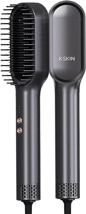 Ring Hair Straightener Comb and Blow Dryer 2 in 1 for Women, Ceramic Tourmaline Constant Temperature Control, 30s Fast Heating, 3 Optional Mode, Cold Air Hot Air and Straight Hair